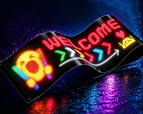 Flexible LED display bent around a curved surface