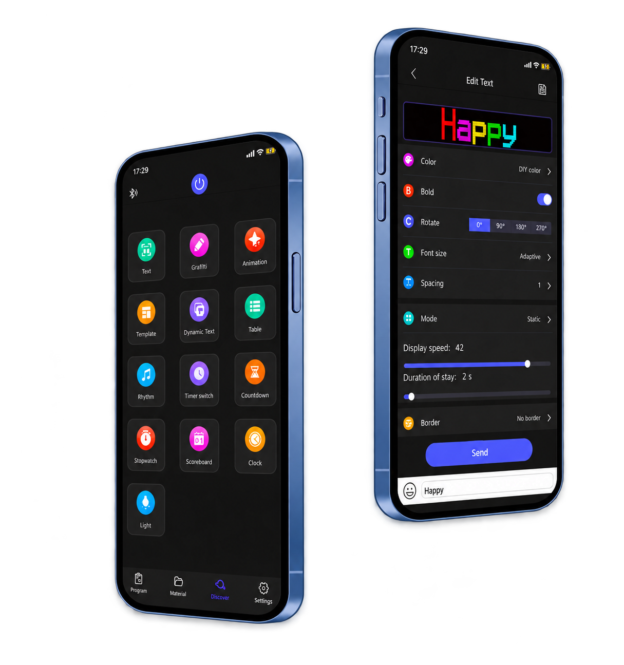 CoolLED1248 app shown on two phones